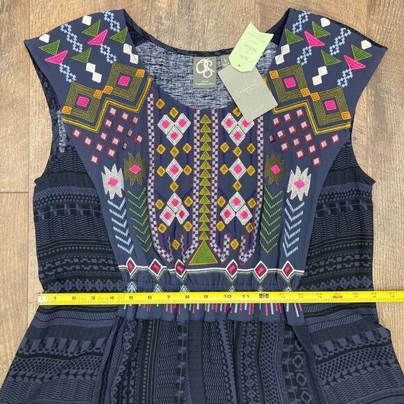 Anthropologie One September Barranco Embroidered Tunic Navy Boho Geo Cottage - L - Picture 7 of 9